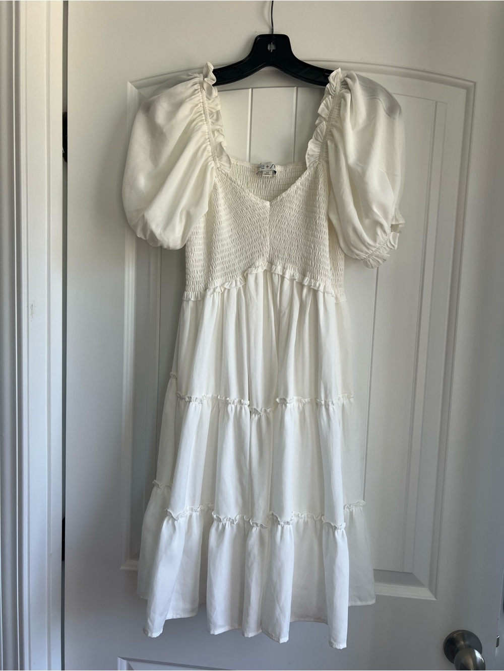 She + Sky White Puff Sleeve Tiered Sundress